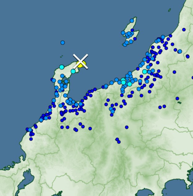 【地震速報】石川県珠洲市で震度５強、津波の心配なし