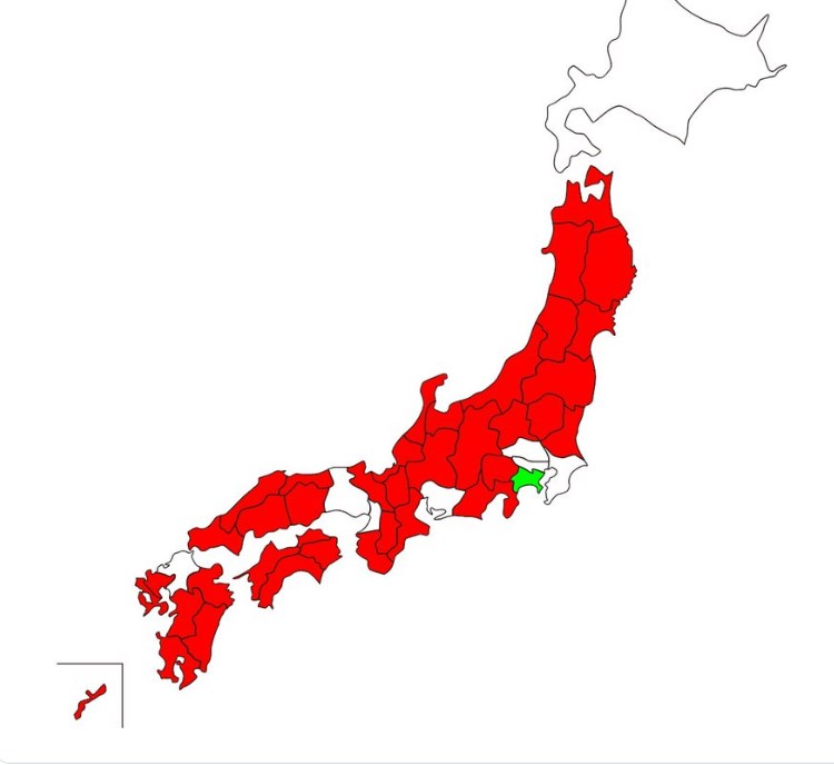 【社会】日本地図で「横浜より人口が少ない県」に色を塗ったら……　その結果に「強い」「都市部の一極集中は深刻」と驚きの声