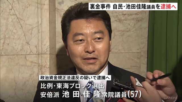 東京地検特捜部、安倍派の池田元文部副大臣を逮捕