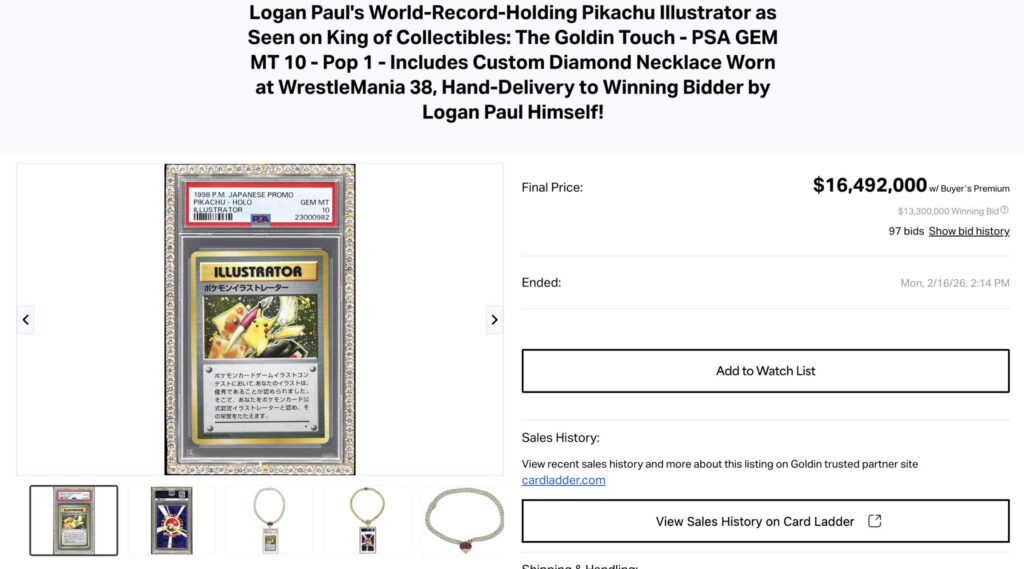 最高評価ピカチュウ、約1649万ドルで落札、ブーム継続